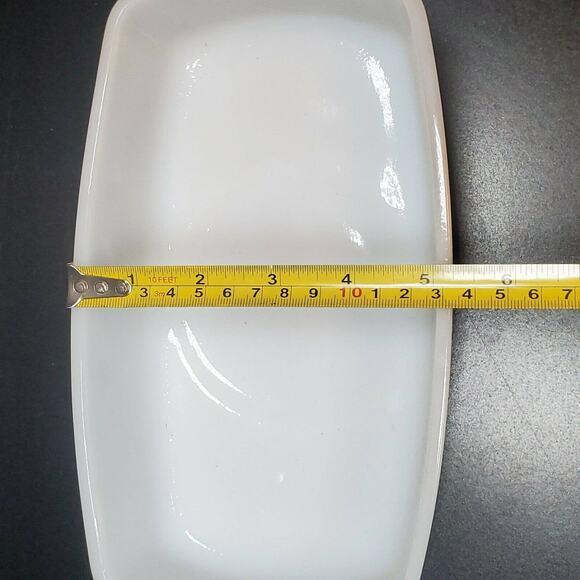 Vintage Federal Oven Proof White Milk Glass Blue Lady Michelle Floral Loaf Dish - Picture 6 of 9